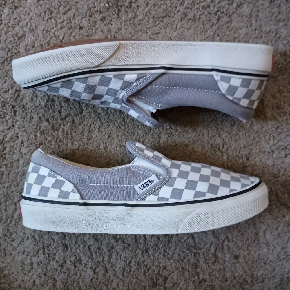 Vans Checkered Slip On Grey/White Sneakers Kids Size 3 PRE-OWNED